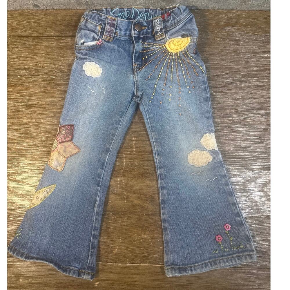 VTG Y2K Baby Gap vintage girl's bootcut denim jeans 3T Embroidered/Patchwork